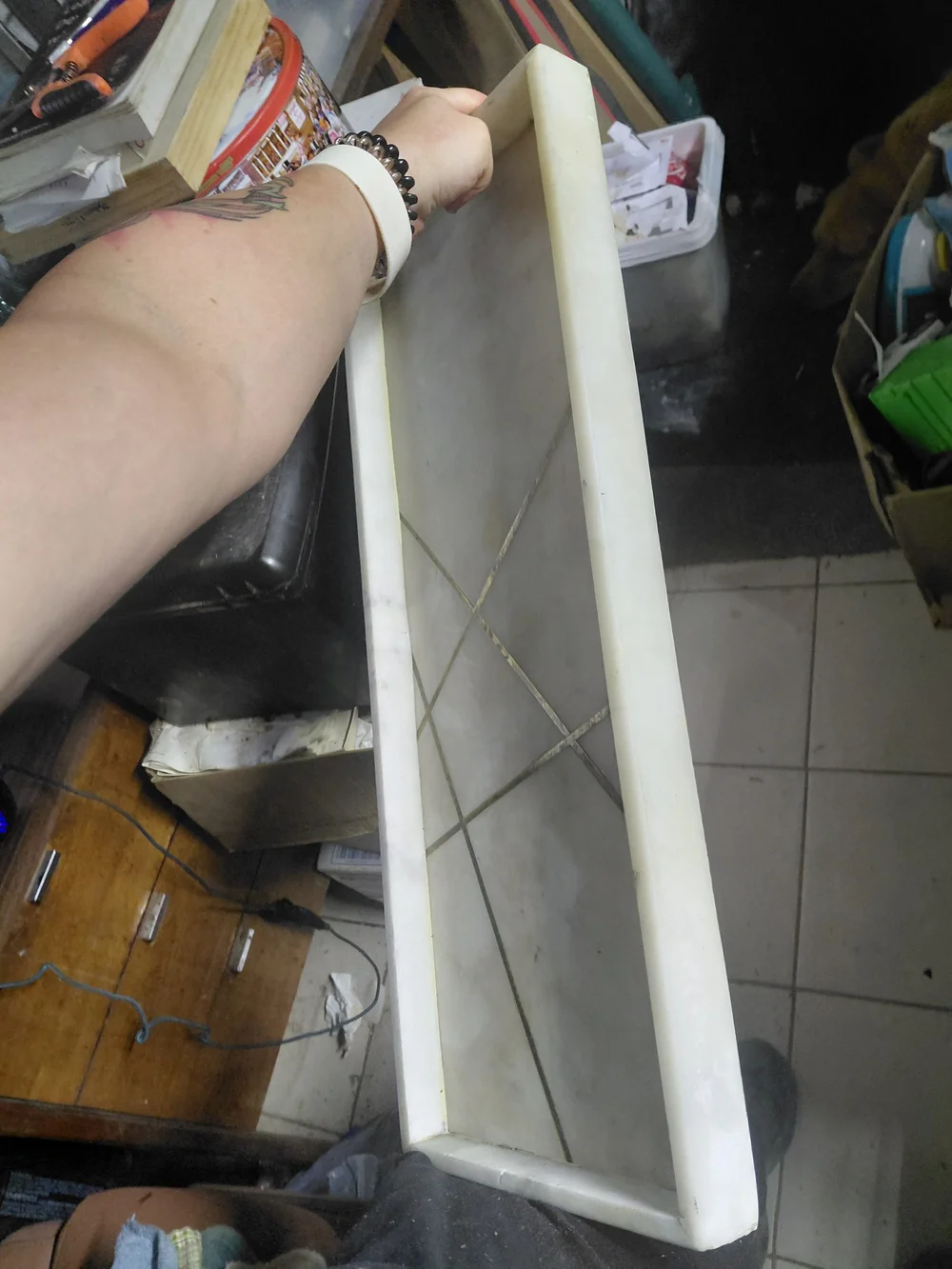 white marble tray  minimalist brass geometric inlays, 24